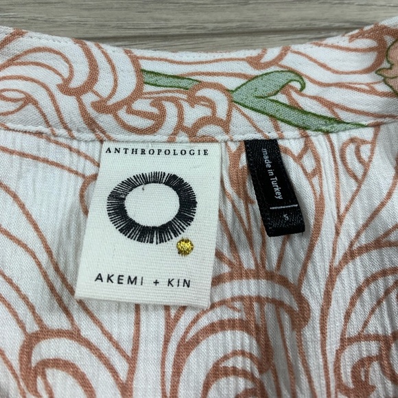 Anthropologie Akemi + Kin Veria Floral Dustry Pink Short Sleeve Blouse Tunic Top - Picture 5 of 9